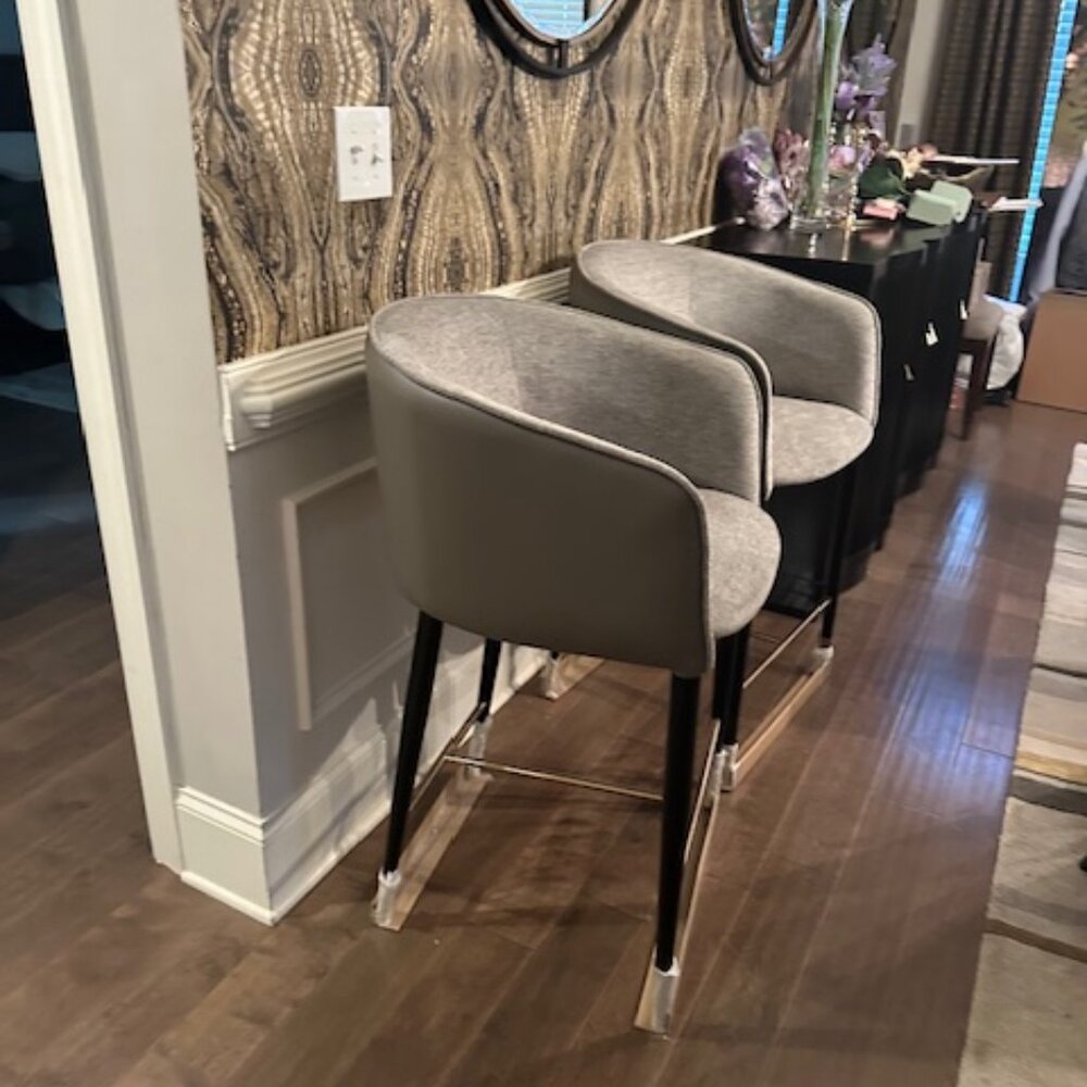 A SET OF BAR CHAIRS , 38 INCHES  IN THE BACK AND 26 INCHES FROM
